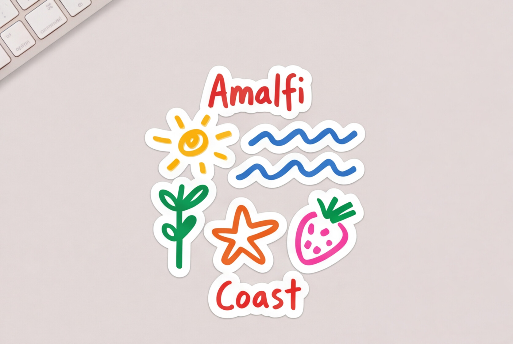 Italian Souvenirs Gift Sticker For Italy Lovers, Amalfi Coast Doodle Sticker, Summer Travel Kiss-Cut Sticker For Ocean Lovers, Surf Sticker