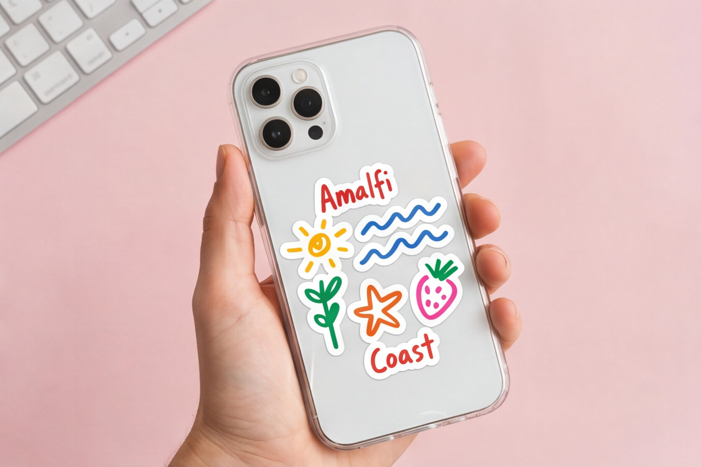 Italian Souvenirs Gift Sticker For Italy Lovers, Amalfi Coast Doodle Sticker, Summer Travel Kiss-Cut Sticker For Ocean Lovers, Surf Sticker