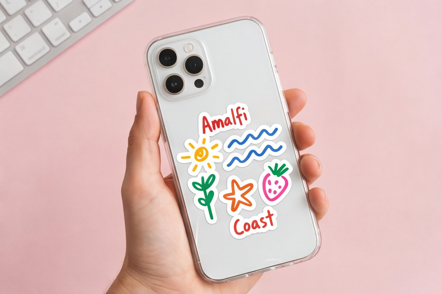 Italian Souvenirs Gift Sticker For Italy Lovers, Amalfi Coast Doodle Sticker, Summer Travel Kiss-Cut Sticker For Ocean Lovers, Surf Sticker
