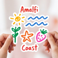 Italian Souvenirs Gift Sticker For Italy Lovers, Amalfi Coast Doodle Sticker, Summer Travel Kiss-Cut Sticker For Ocean Lovers, Surf Sticker