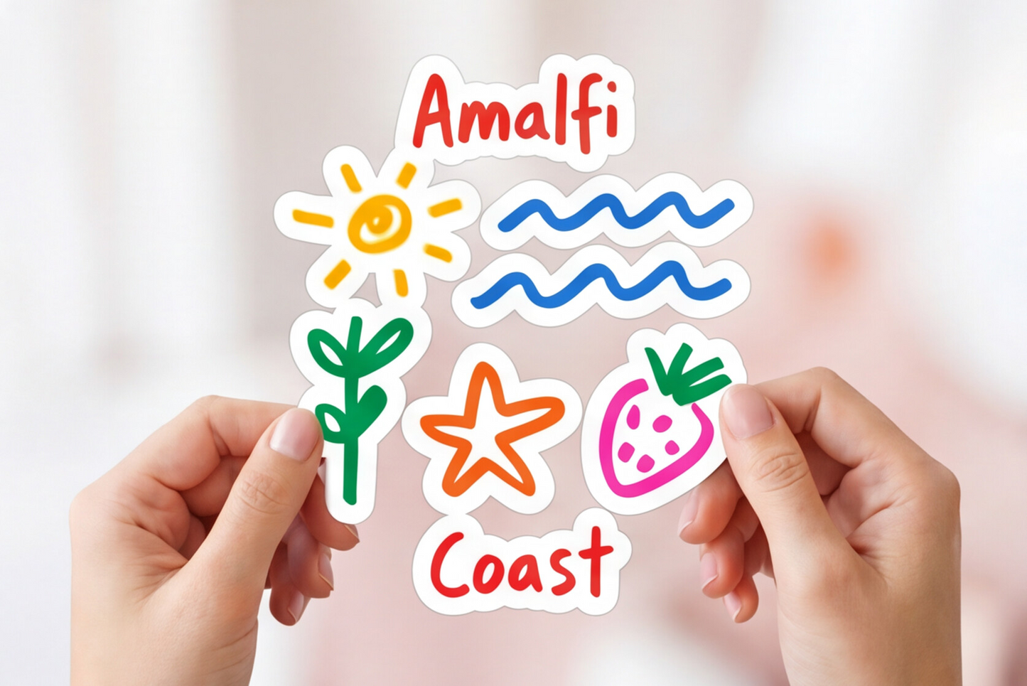 Italian Souvenirs Gift Sticker For Italy Lovers, Amalfi Coast Doodle Sticker, Summer Travel Kiss-Cut Sticker For Ocean Lovers, Surf Sticker