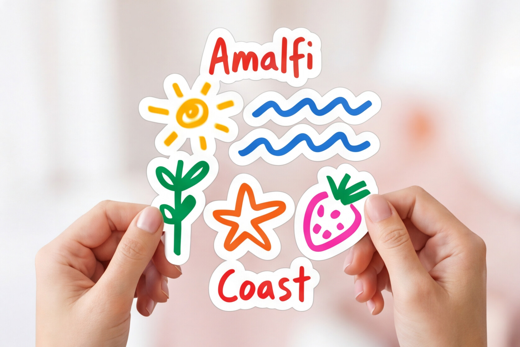 Italian Souvenirs Gift Sticker For Italy Lovers, Amalfi Coast Doodle Sticker, Summer Travel Kiss-Cut Sticker For Ocean Lovers, Surf Sticker