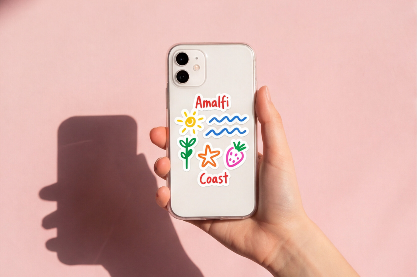 Italian Souvenirs Gift Sticker For Italy Lovers, Amalfi Coast Doodle Sticker, Summer Travel Kiss-Cut Sticker For Ocean Lovers, Surf Sticker