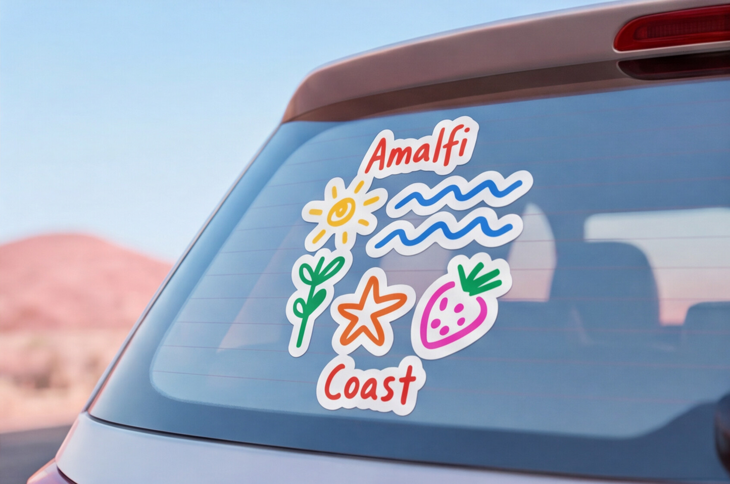 Italian Souvenirs Gift Sticker For Italy Lovers, Amalfi Coast Doodle Sticker, Summer Travel Kiss-Cut Sticker For Ocean Lovers, Surf Sticker
