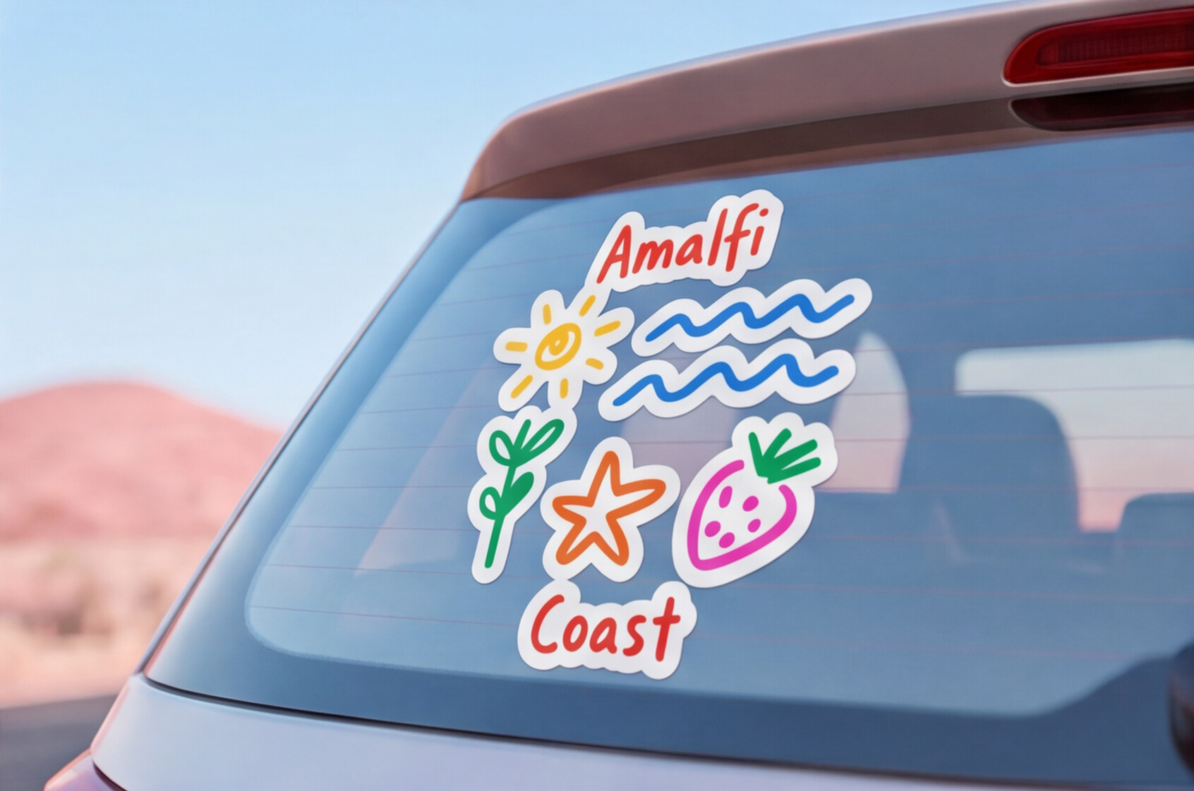 Italian Souvenirs Gift Sticker For Italy Lovers, Amalfi Coast Doodle Sticker, Summer Travel Kiss-Cut Sticker For Ocean Lovers, Surf Sticker