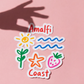 Italian Souvenirs Gift Sticker For Italy Lovers, Amalfi Coast Doodle Sticker, Summer Travel Kiss-Cut Sticker For Ocean Lovers, Surf Sticker