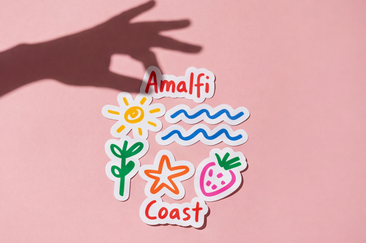 Italian Souvenirs Gift Sticker For Italy Lovers, Amalfi Coast Doodle Sticker, Summer Travel Kiss-Cut Sticker For Ocean Lovers, Surf Sticker