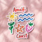 Italian Souvenirs Gift Sticker For Italy Lovers, Amalfi Coast Doodle Sticker, Summer Travel Kiss-Cut Sticker For Ocean Lovers, Surf Sticker