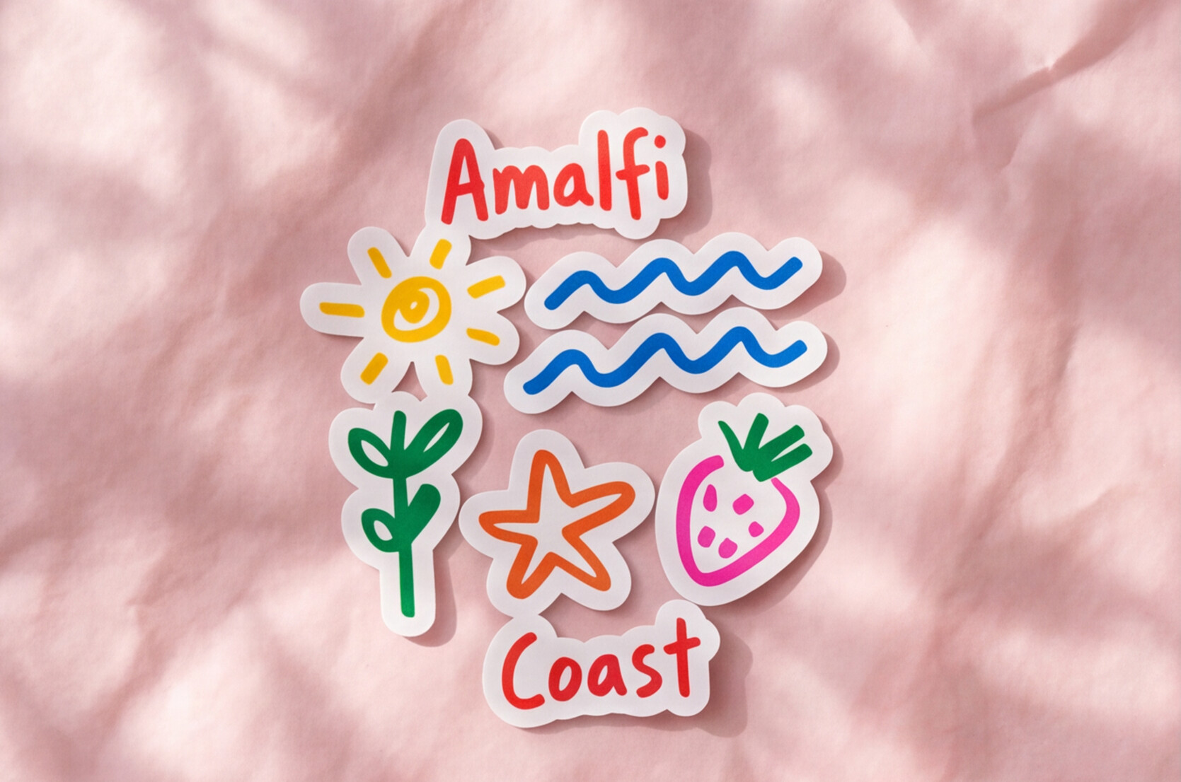 Italian Souvenirs Gift Sticker For Italy Lovers, Amalfi Coast Doodle Sticker, Summer Travel Kiss-Cut Sticker For Ocean Lovers, Surf Sticker