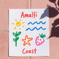 Italian Souvenirs Gift Sticker For Italy Lovers, Amalfi Coast Doodle Sticker, Summer Travel Kiss-Cut Sticker For Ocean Lovers, Surf Sticker