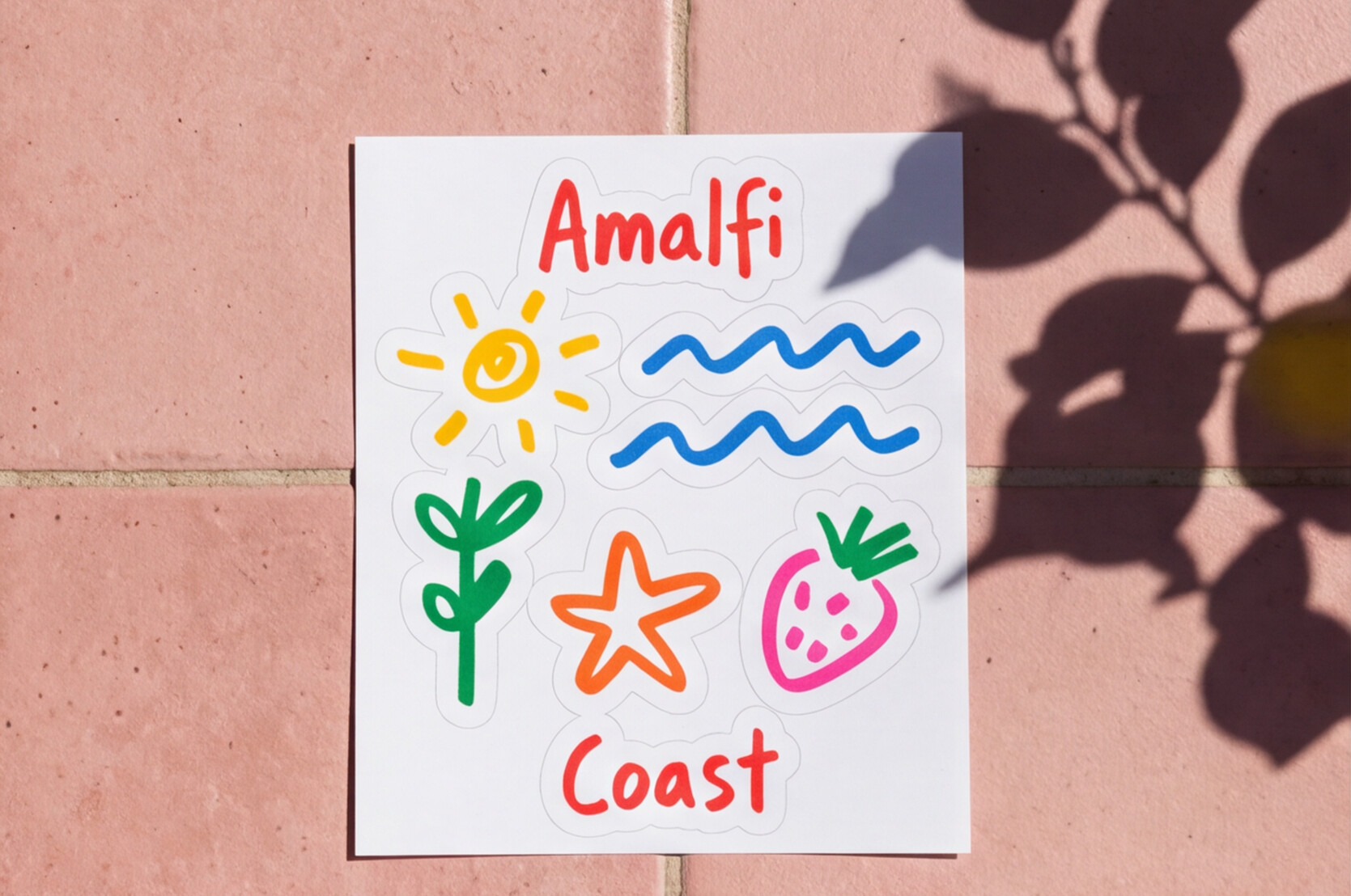 Italian Souvenirs Gift Sticker For Italy Lovers, Amalfi Coast Doodle Sticker, Summer Travel Kiss-Cut Sticker For Ocean Lovers, Surf Sticker