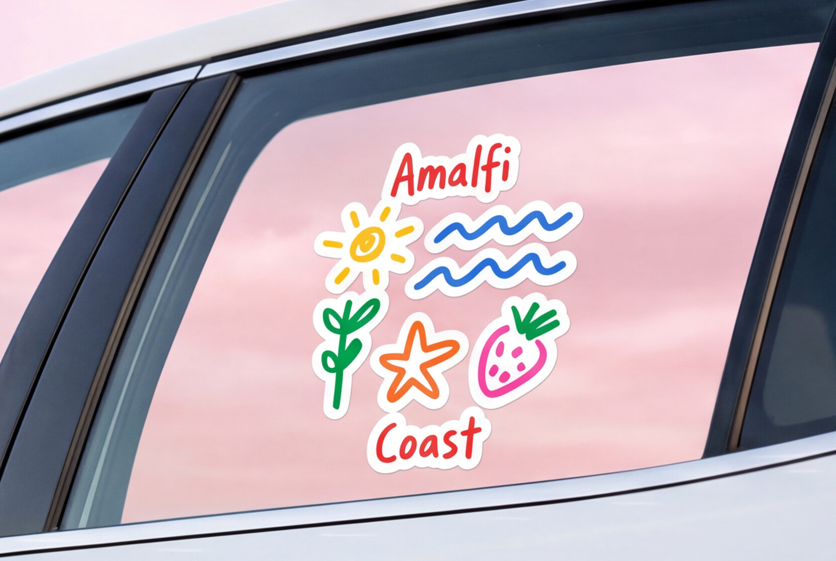 Italian Souvenirs Gift Sticker For Italy Lovers, Amalfi Coast Doodle Sticker, Summer Travel Kiss-Cut Sticker For Ocean Lovers, Surf Sticker