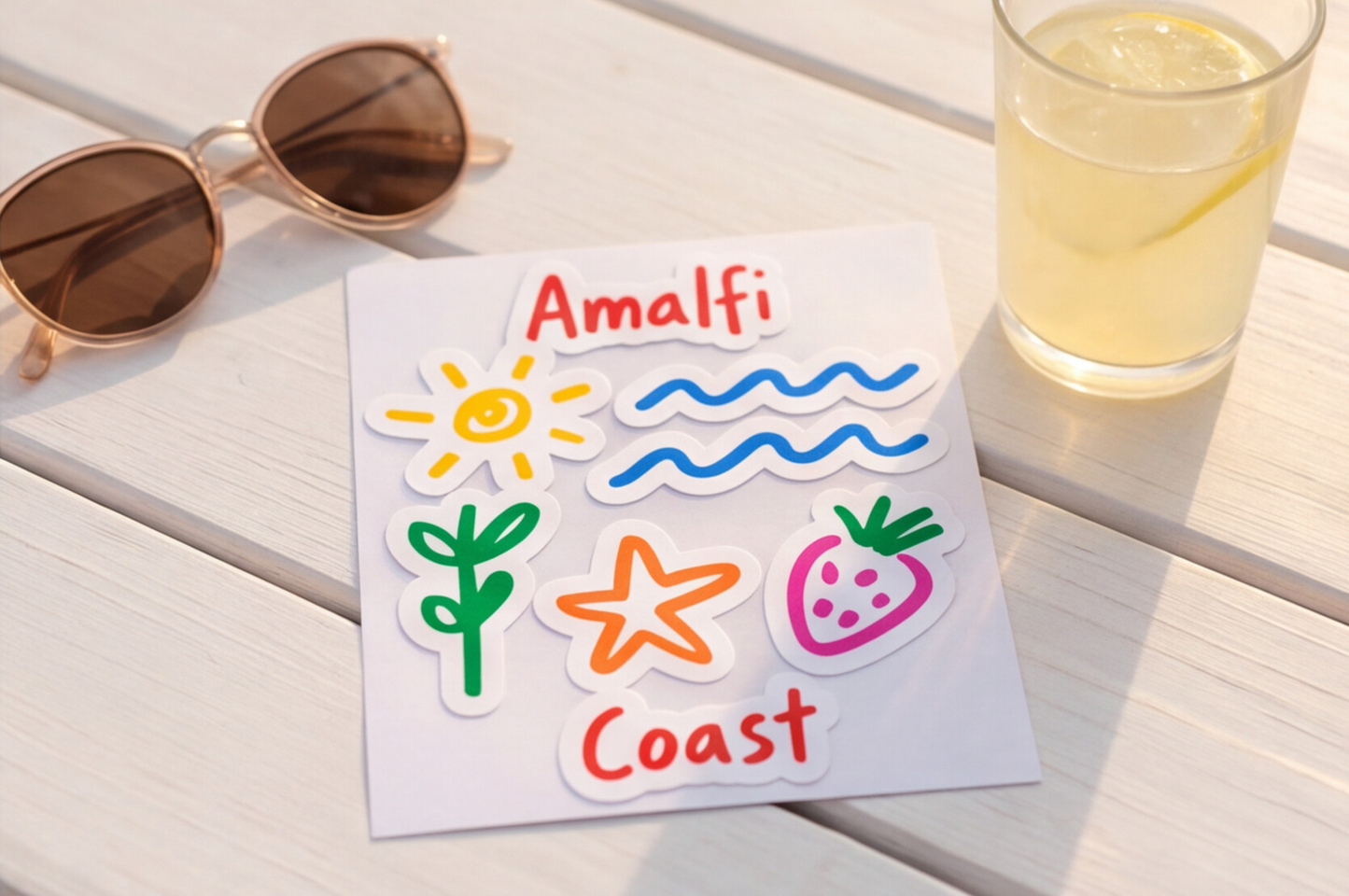 Italian Souvenirs Gift Sticker For Italy Lovers, Amalfi Coast Doodle Sticker, Summer Travel Kiss-Cut Sticker For Ocean Lovers, Surf Sticker