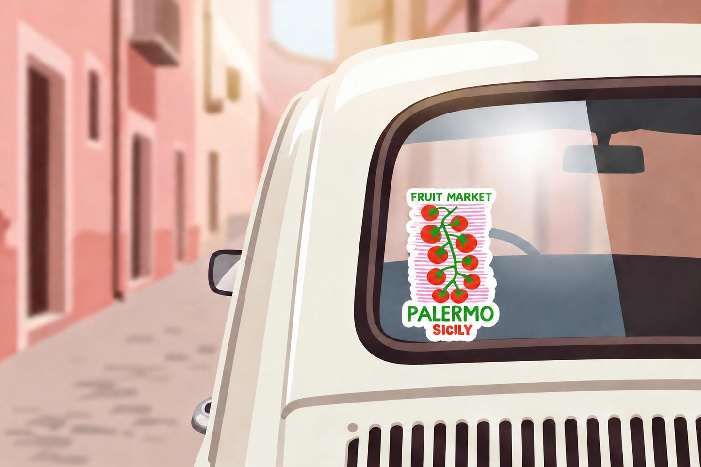 Italy Travel Sticker Gift For Italian Lovers, Palermo Sicily Cherry Tomatoes Sticker For Foodie Gift Fruit Market Vine Sticker For Chef