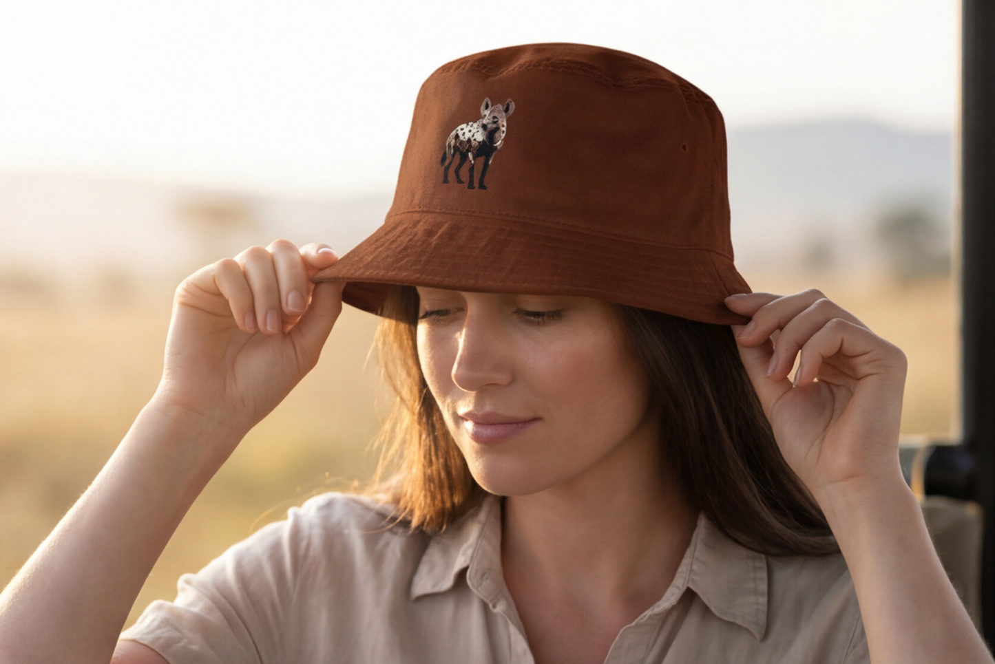 South Africa Gift Idea Bucket Hat Spotted Hyena Safari Cap African Wildlife Gift Cape Town Travel Hat Nature Explorer Adventure Wear Woman