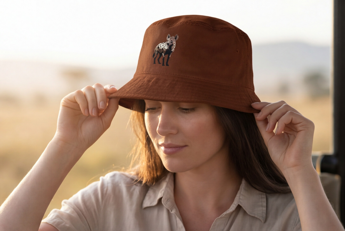 South Africa Gift Idea Bucket Hat Spotted Hyena Safari Cap African Wildlife Gift Cape Town Travel Hat Nature Explorer Adventure Wear Woman