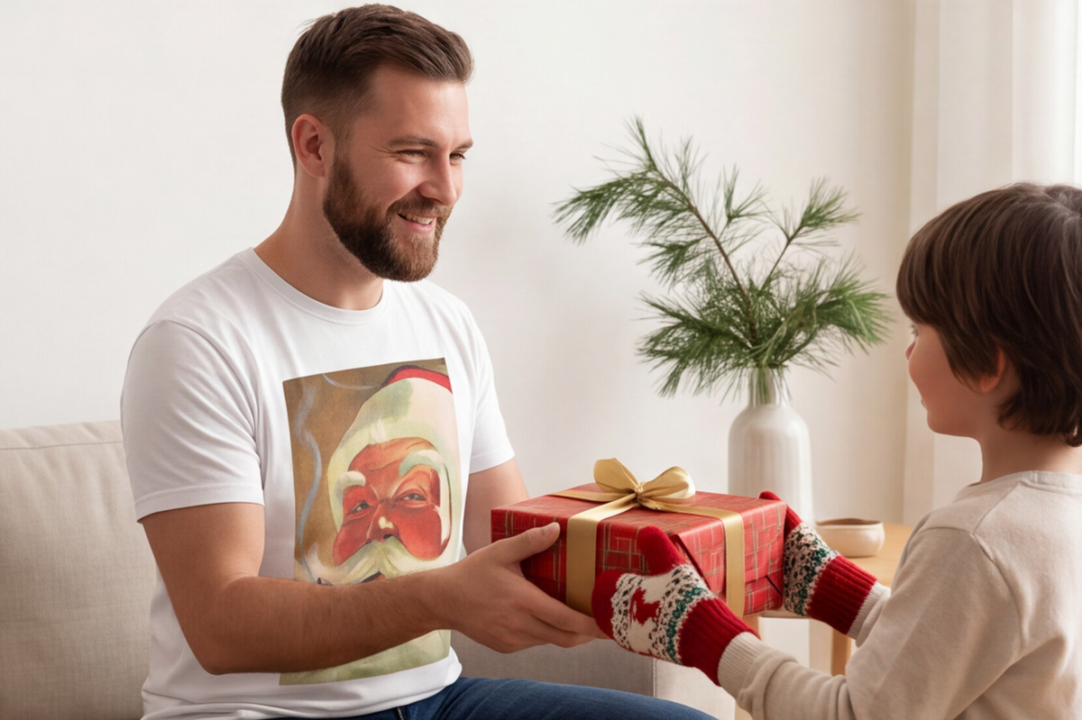 Vintage Santa Claus T Shirt Retro Christmas Graphic Tee For Men Christmas Top Nostalgic Holiday Shirt Classic Xmas Gift Festive Winter