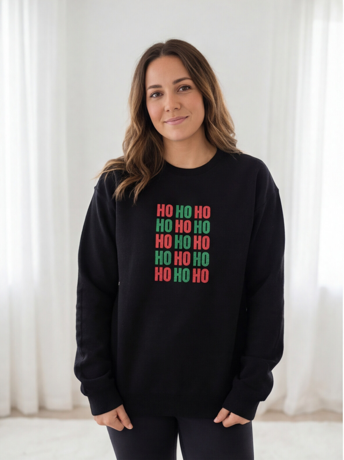 Ho Ho Ho Christmas Sweatshirt Gift For Best Friend Holiday Crewneck Present For Sister Minimal Graphic Pullover Cozy Winter Outfit Top Style