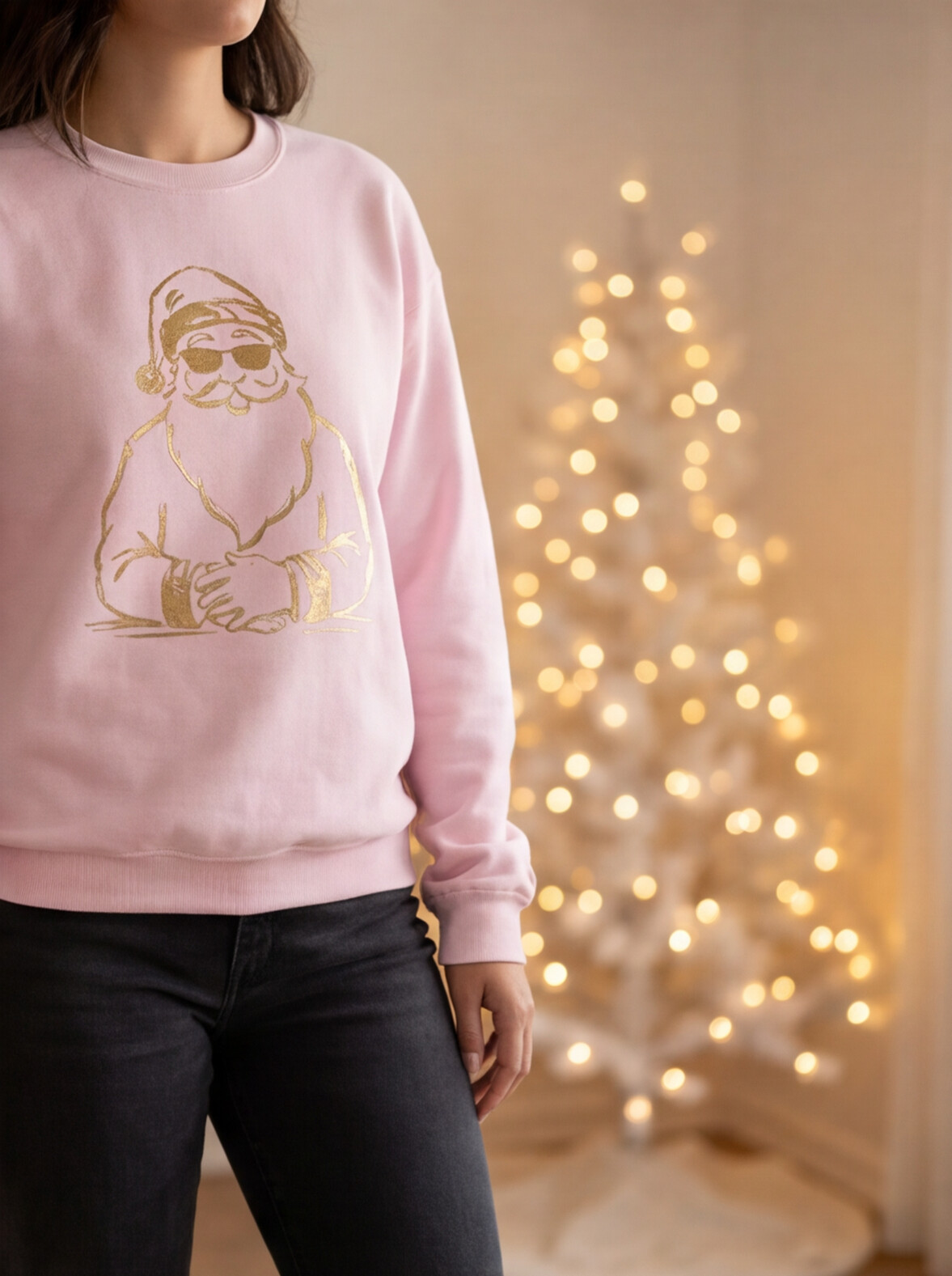 Gold Santa Sweater Retro Christmas Sweatshirt Santa Pullover Vintage Holiday Jumper Festive Winter Apparel Cozy Gift For Women Pink Crewneck