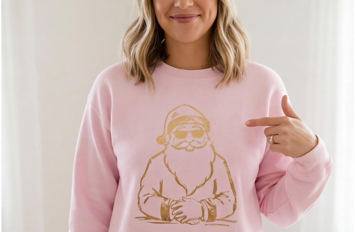 Gold Santa Sweater Retro Christmas Sweatshirt Santa Pullover Vintage Holiday Jumper Festive Winter Apparel Cozy Gift For Women Pink Crewneck