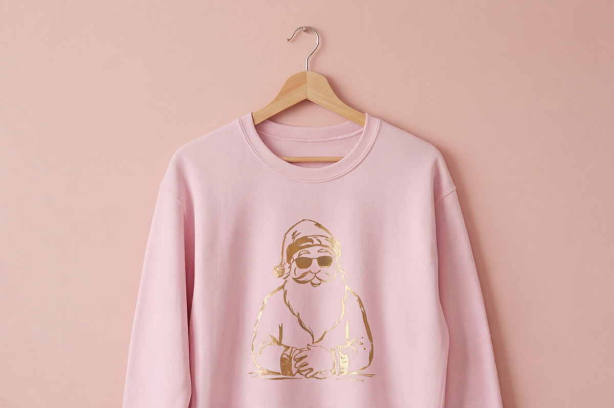 Gold Santa Sweater Retro Christmas Sweatshirt Santa Pullover Vintage Holiday Jumper Festive Winter Apparel Cozy Gift For Women Pink Crewneck