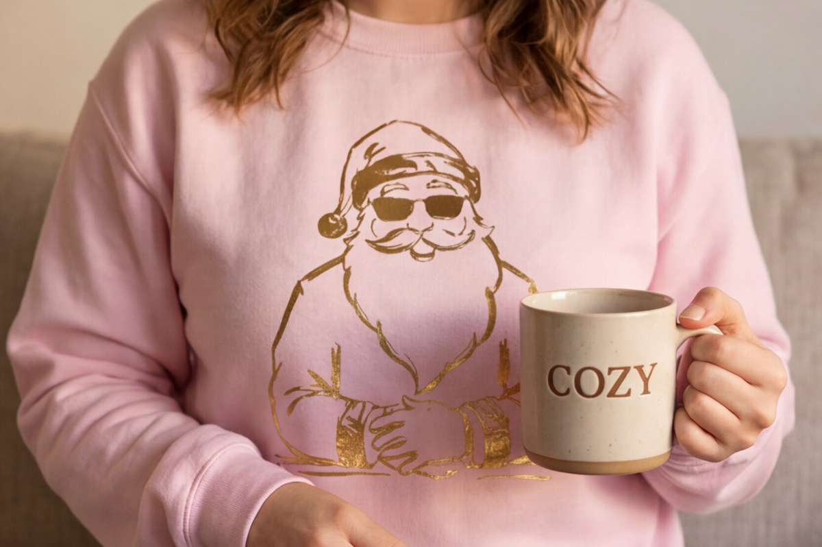 Gold Santa Sweater Retro Christmas Sweatshirt Santa Pullover Vintage Holiday Jumper Festive Winter Apparel Cozy Gift For Women Pink Crewneck