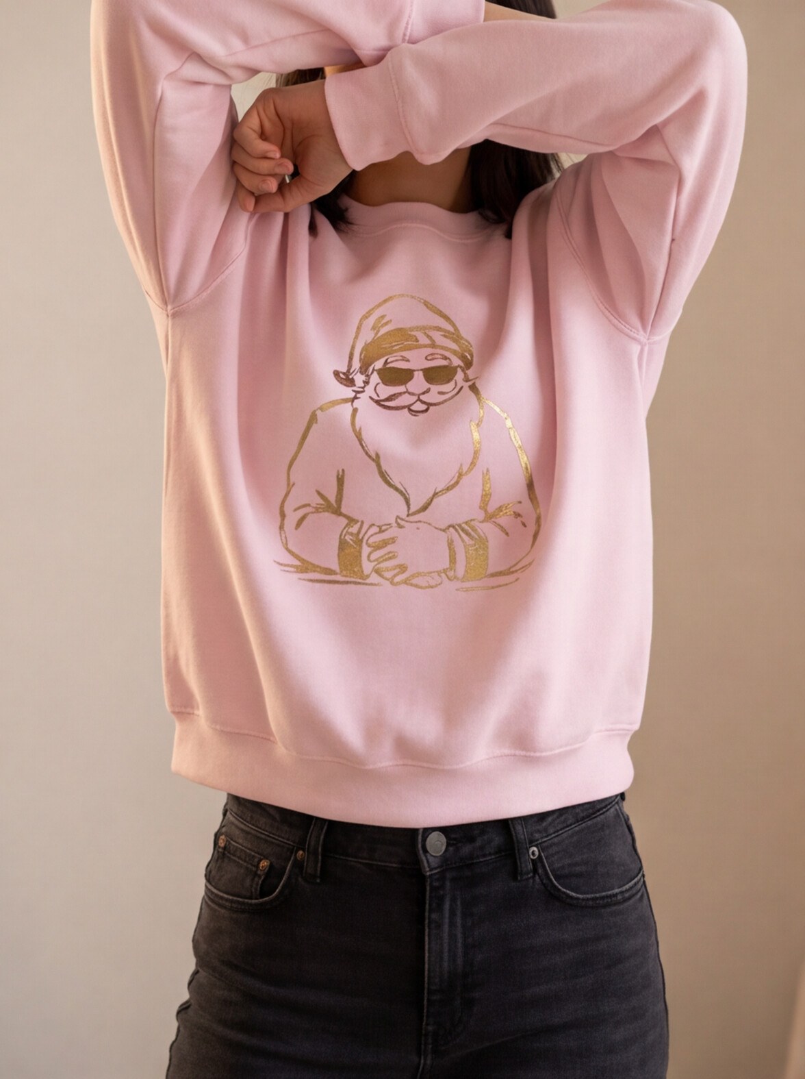 Gold Santa Sweater Retro Christmas Sweatshirt Santa Pullover Vintage Holiday Jumper Festive Winter Apparel Cozy Gift For Women Pink Crewneck