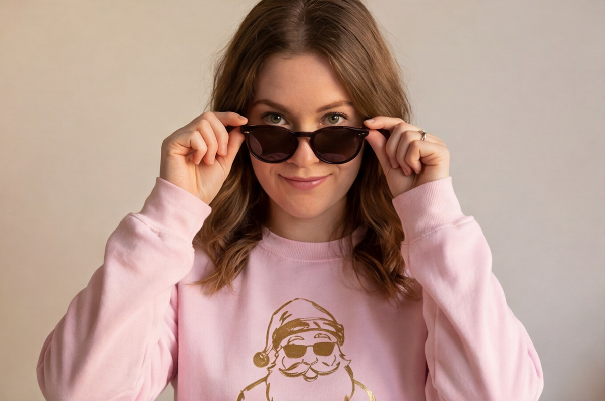 Gold Santa Sweater Retro Christmas Sweatshirt Santa Pullover Vintage Holiday Jumper Festive Winter Apparel Cozy Gift For Women Pink Crewneck