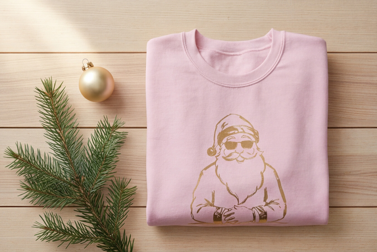 Gold Santa Sweater Retro Christmas Sweatshirt Santa Pullover Vintage Holiday Jumper Festive Winter Apparel Cozy Gift For Women Pink Crewneck