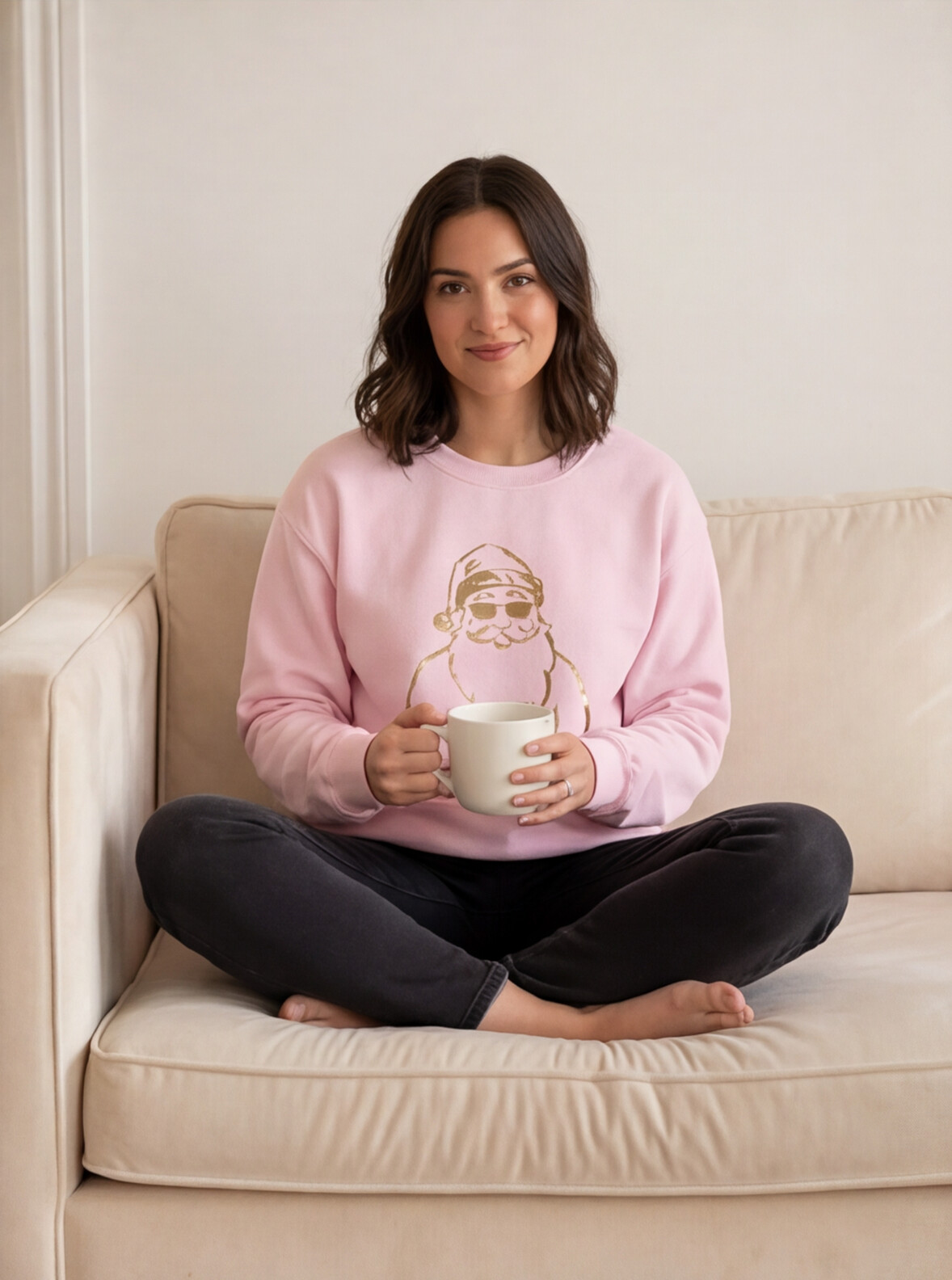 Gold Santa Sweater Retro Christmas Sweatshirt Santa Pullover Vintage Holiday Jumper Festive Winter Apparel Cozy Gift For Women Pink Crewneck