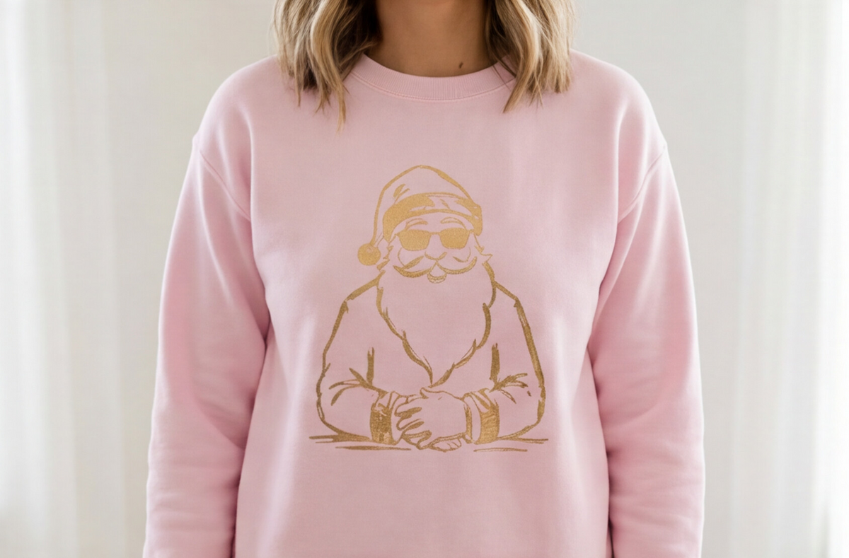 Gold Santa Sweater Retro Christmas Sweatshirt Santa Pullover Vintage Holiday Jumper Festive Winter Apparel Cozy Gift For Women Pink Crewneck