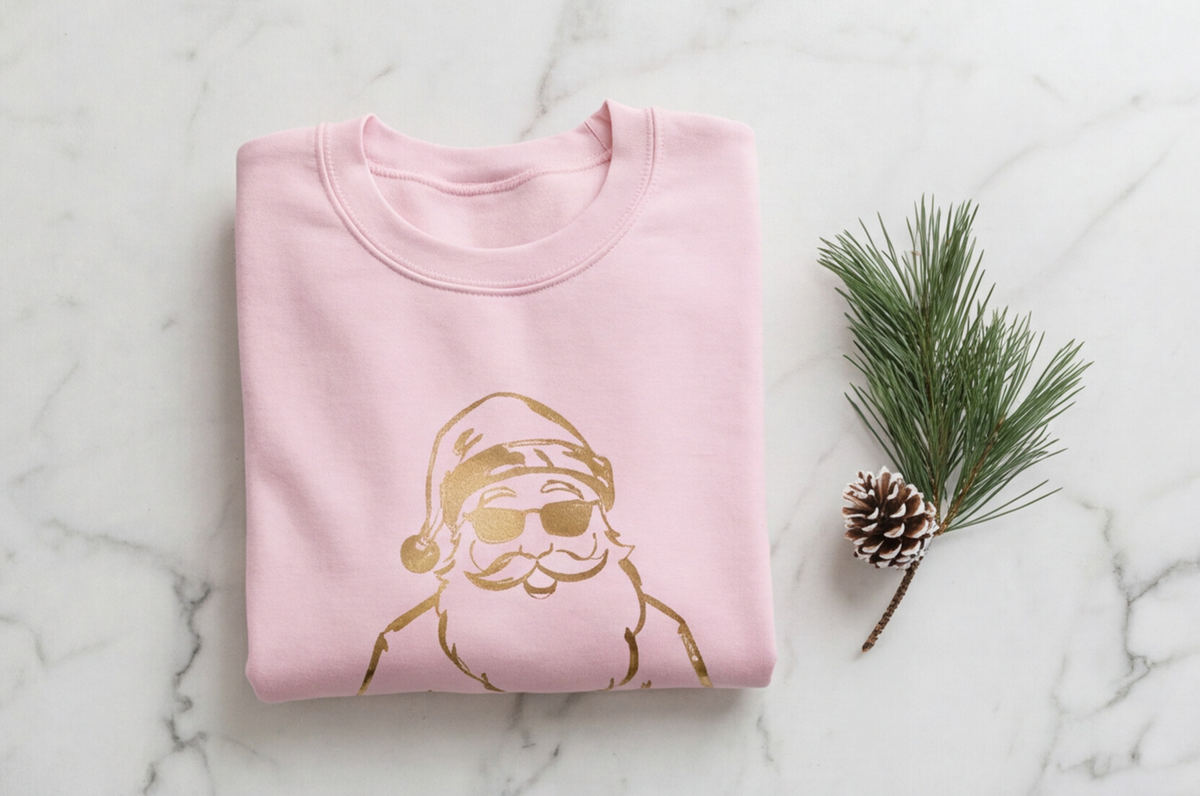 Gold Santa Sweater Retro Christmas Sweatshirt Santa Pullover Vintage Holiday Jumper Festive Winter Apparel Cozy Gift For Women Pink Crewneck