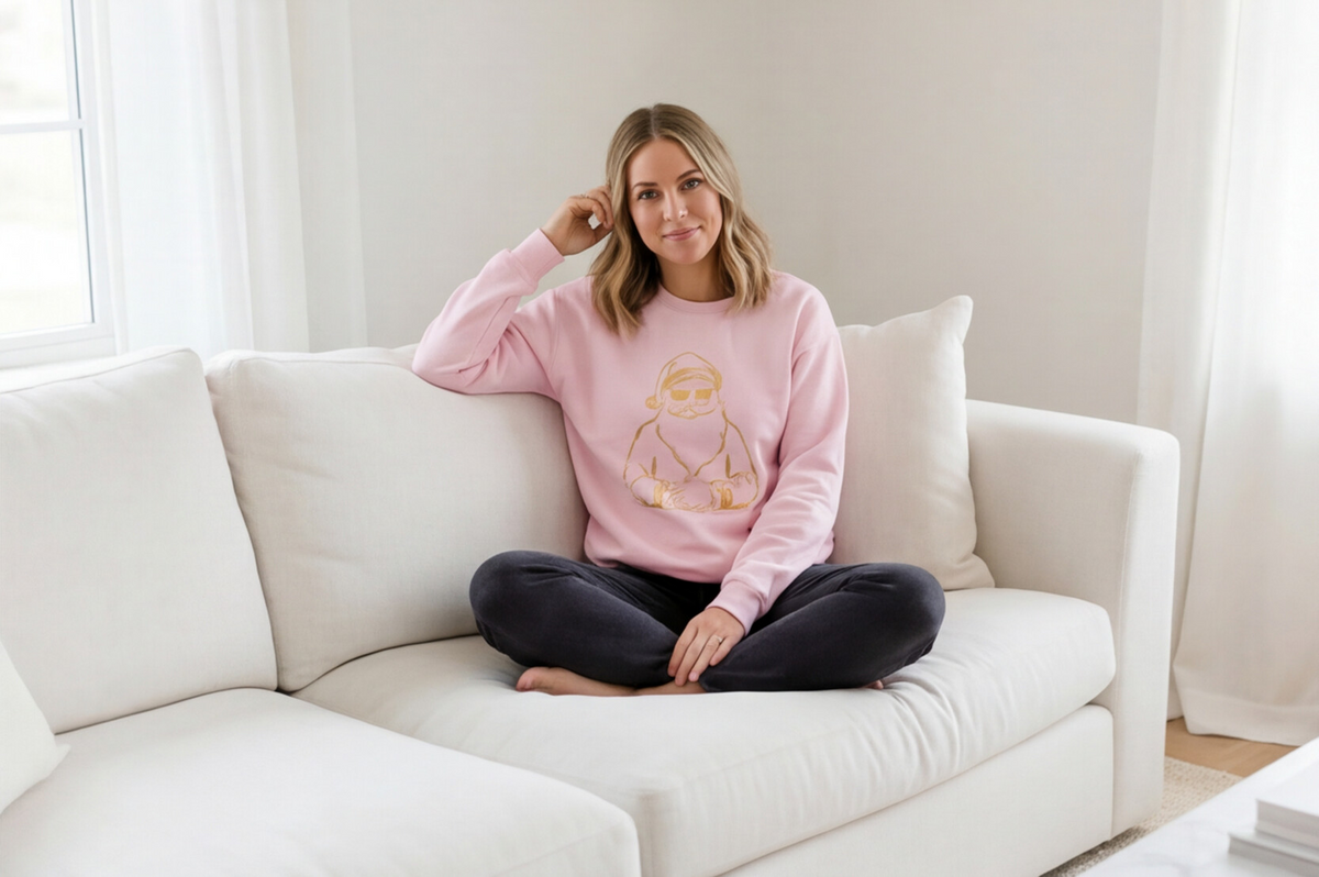 Gold Santa Sweater Retro Christmas Sweatshirt Santa Pullover Vintage Holiday Jumper Festive Winter Apparel Cozy Gift For Women Pink Crewneck