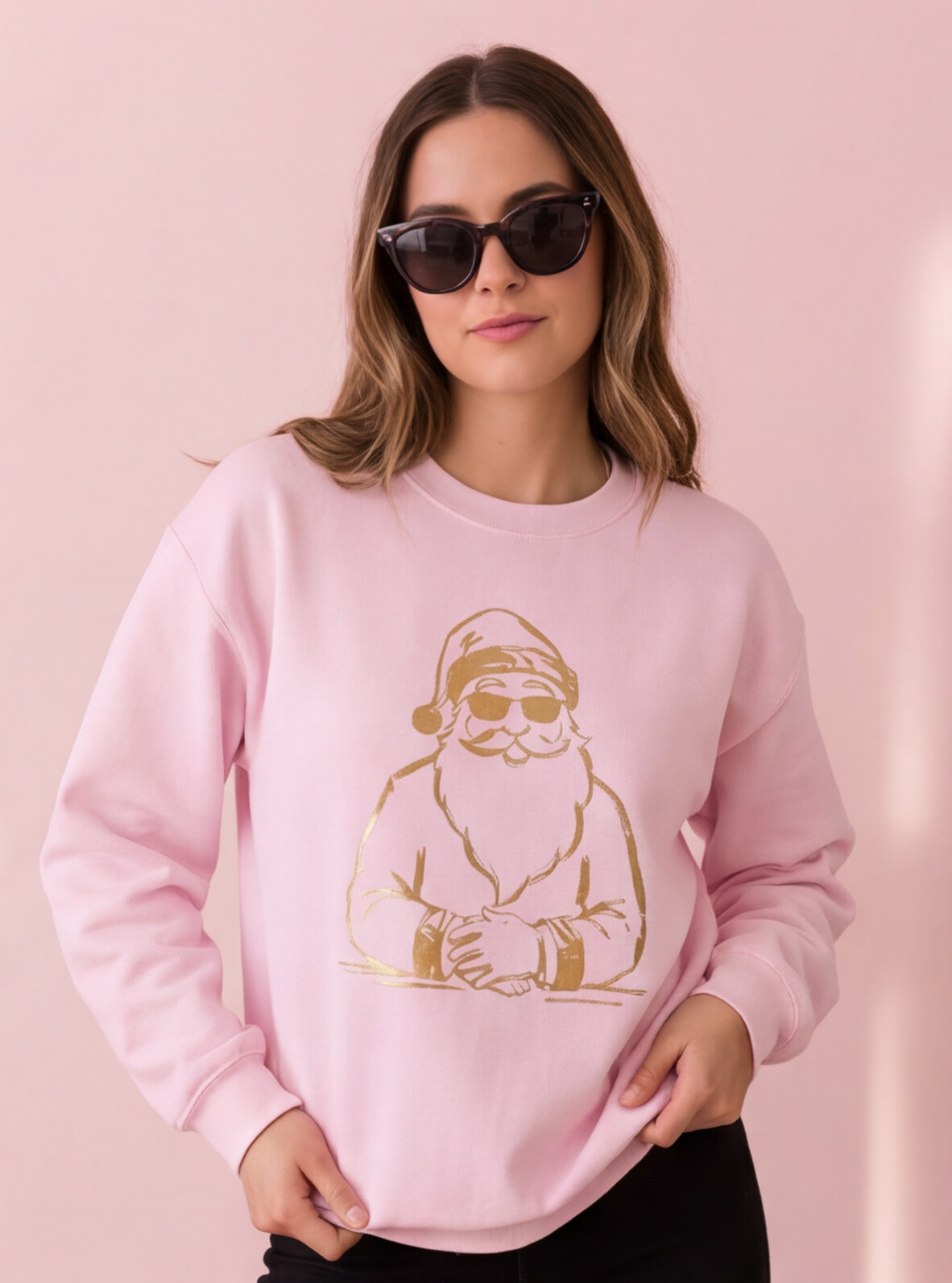 Gold Santa Sweater Retro Christmas Sweatshirt Santa Pullover Vintage Holiday Jumper Festive Winter Apparel Cozy Gift For Women Pink Crewneck