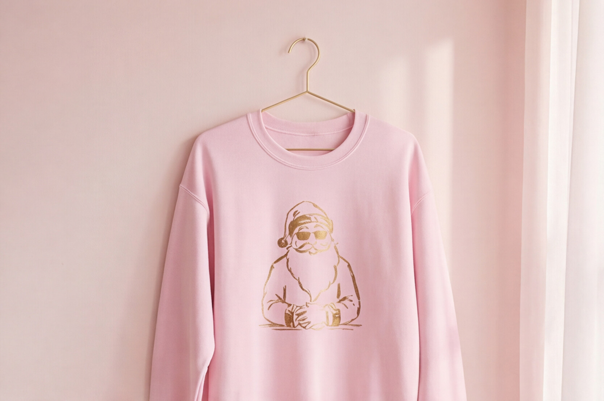 Gold Santa Sweater Retro Christmas Sweatshirt Santa Pullover Vintage Holiday Jumper Festive Winter Apparel Cozy Gift For Women Pink Crewneck