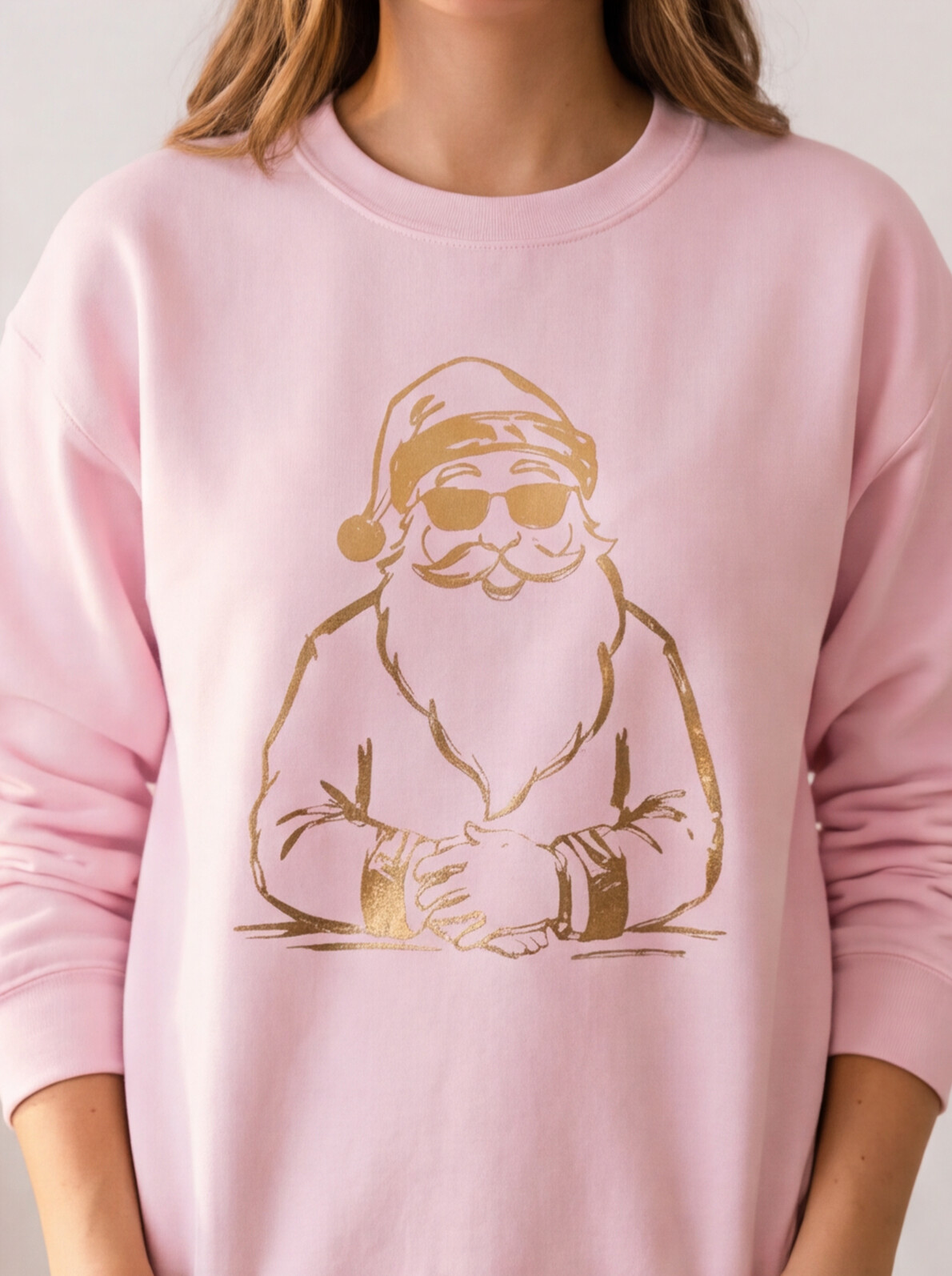 Gold Santa Sweater Retro Christmas Sweatshirt Santa Pullover Vintage Holiday Jumper Festive Winter Apparel Cozy Gift For Women Pink Crewneck