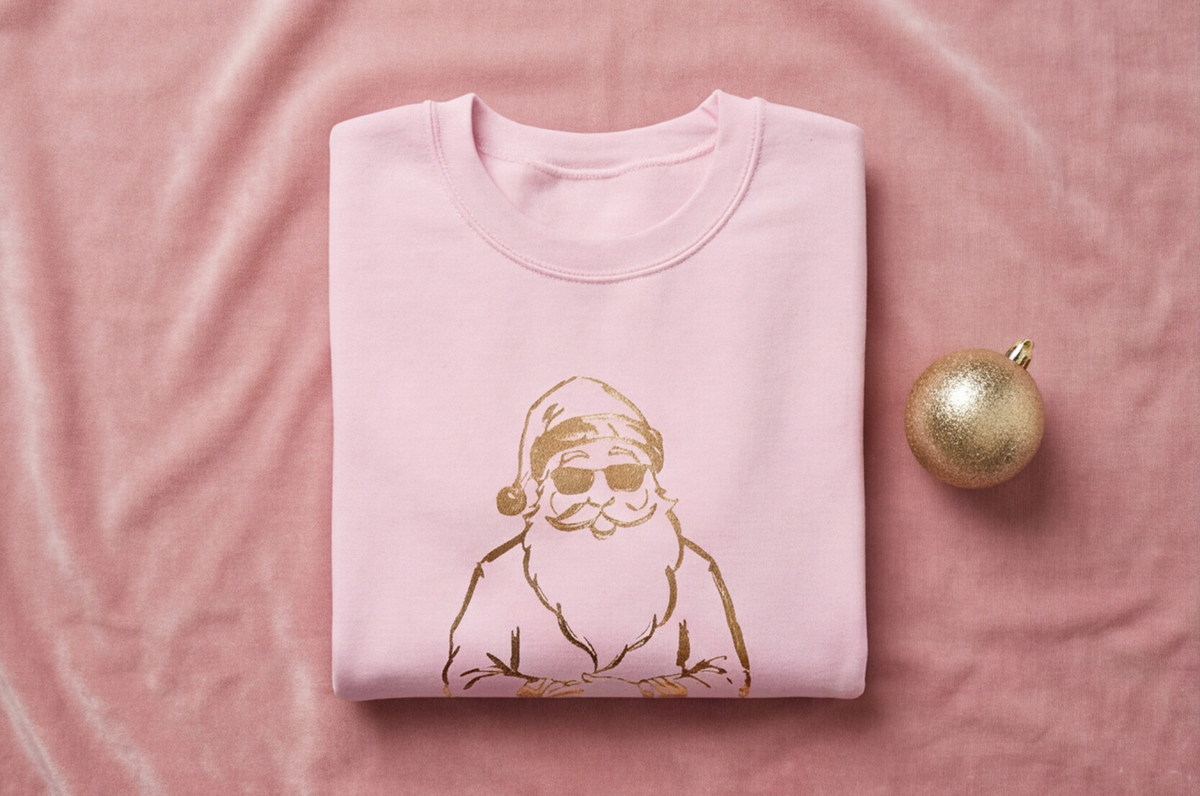 Gold Santa Sweater Retro Christmas Sweatshirt Santa Pullover Vintage Holiday Jumper Festive Winter Apparel Cozy Gift For Women Pink Crewneck