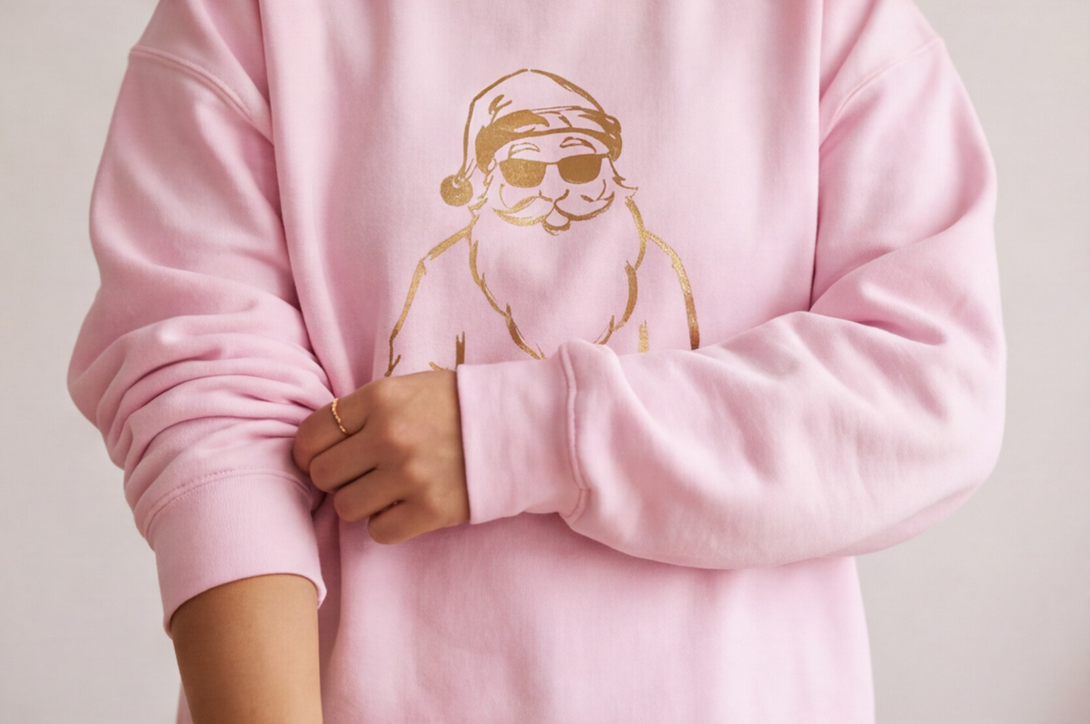 Gold Santa Sweater Retro Christmas Sweatshirt Santa Pullover Vintage Holiday Jumper Festive Winter Apparel Cozy Gift For Women Pink Crewneck