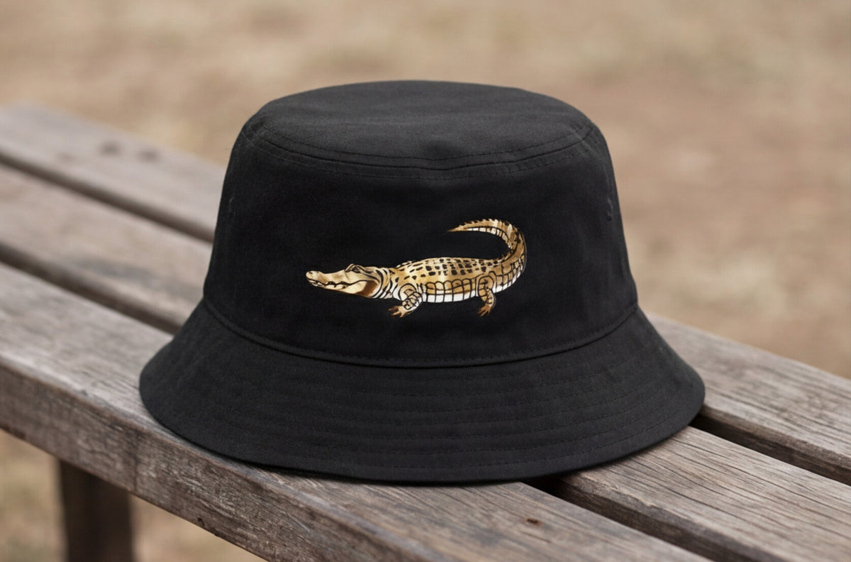 Black Crocodile Bucket Hat Embroidered Animal Safari Cap Trendy Streetwear Fisherman Hat Gift for Him Outdoor Summer Style South Africa Gift