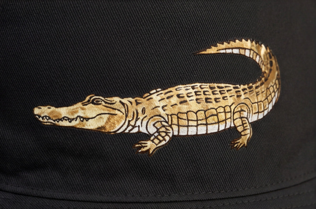 Black Crocodile Bucket Hat Embroidered Animal Safari Cap Trendy Streetwear Fisherman Hat Gift for Him Outdoor Summer Style South Africa Gift