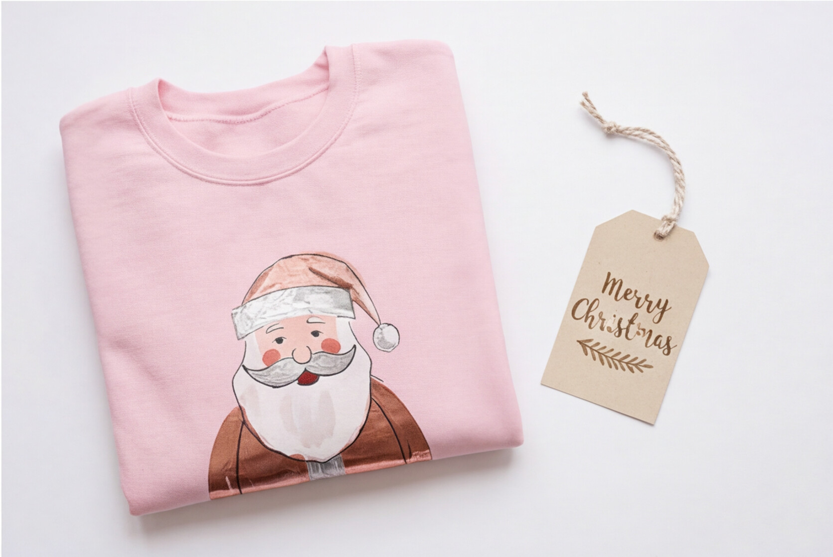 Blush Santa Sweatshirt For Cozy Holiday Style Cute Pink Christmas Pullover Whimsical Winter Crewneck Gift For Her Festive Fashion