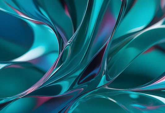 Abstract flow of teal and blue shapes blending together with soft curves and reflections