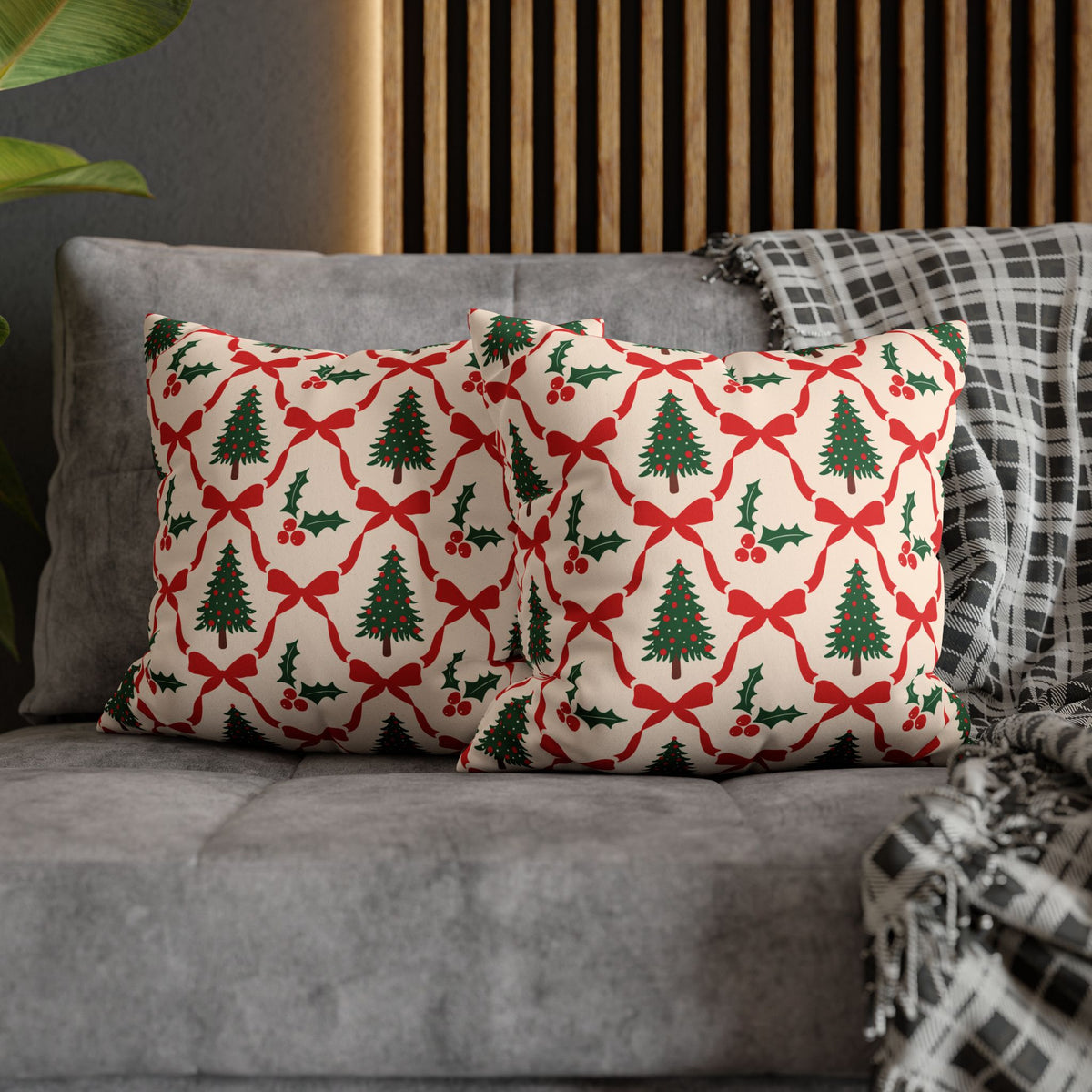 Christmas Tree Pillowcase Gift For Mom Holiday Cushion Cover Present For Sister Red Bow Faux Suede Winter Home Decor Cozy Sofa Accent Style