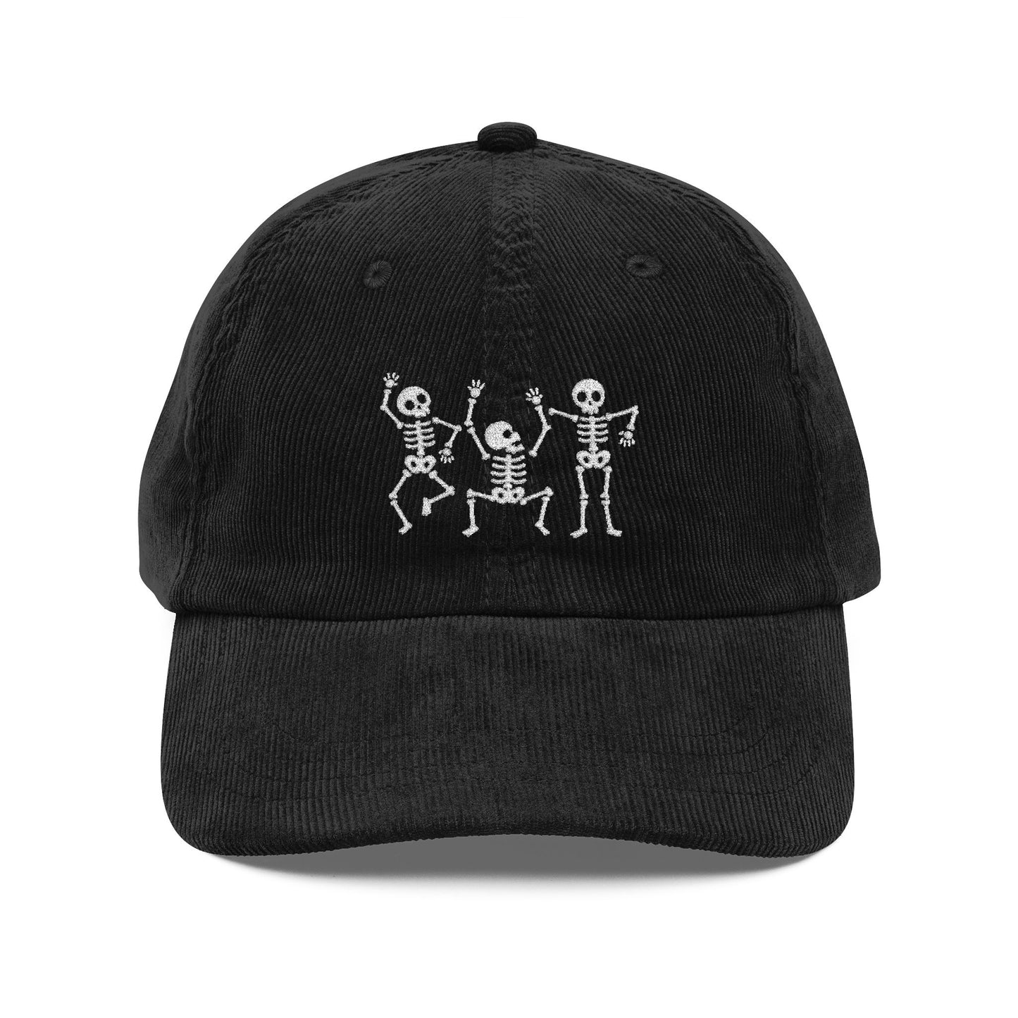 Dancing Skeleton Embroidered Corduroy Hat Halloween Cap Day Of The Dead Outfit Spooky Fall Fashion Gift Unisex Streetwear Hat