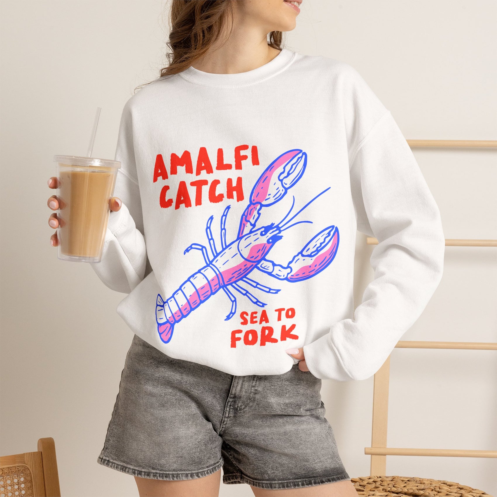 Amalfi Coast Sweatshirt Italy Inspired Top Seafood Graphic Pullover Gift For Italy Lover Mediterranean Vacation Crewneck Italian Souvenir