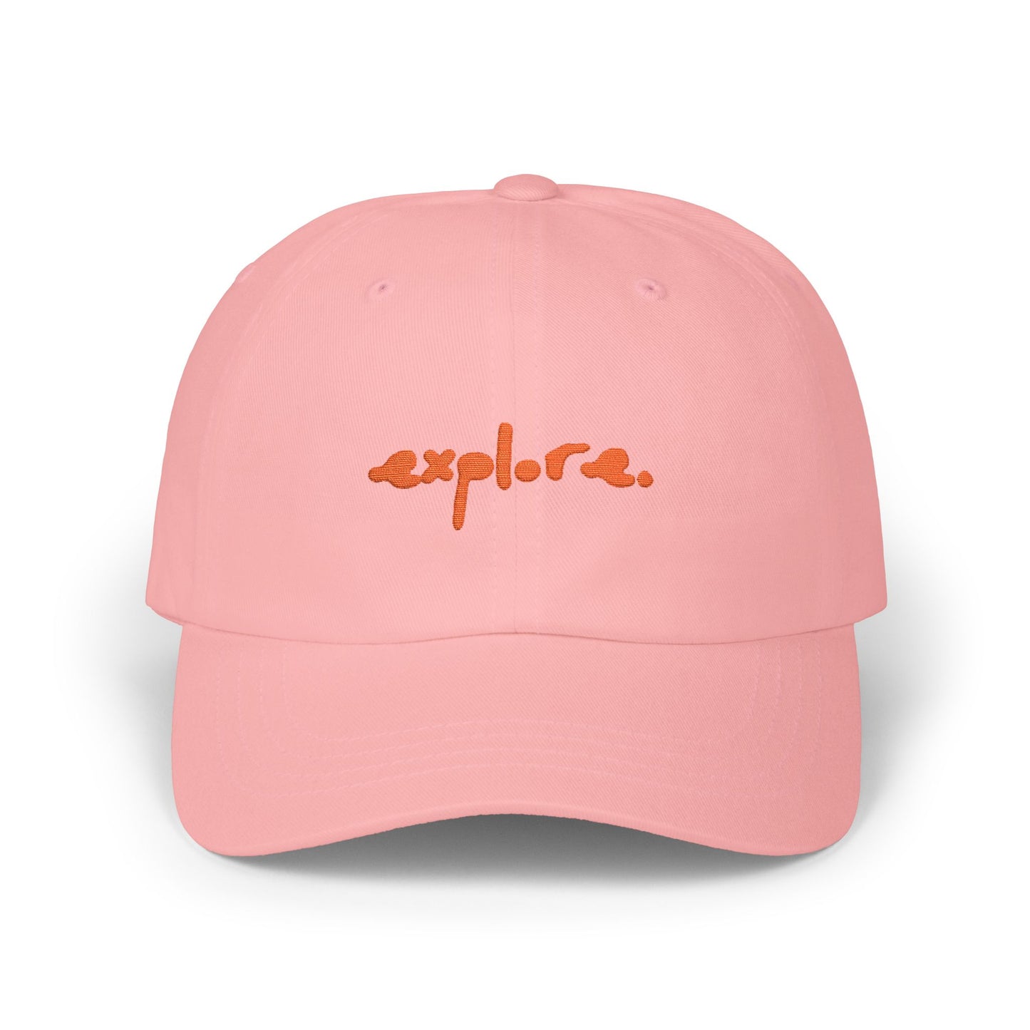 White Embroidered Travel Cap Gift For Travelers Hat Orange Text Embroidery Explore Hat Gift For Hikers Pink Travel Hat For Outdoor Cap