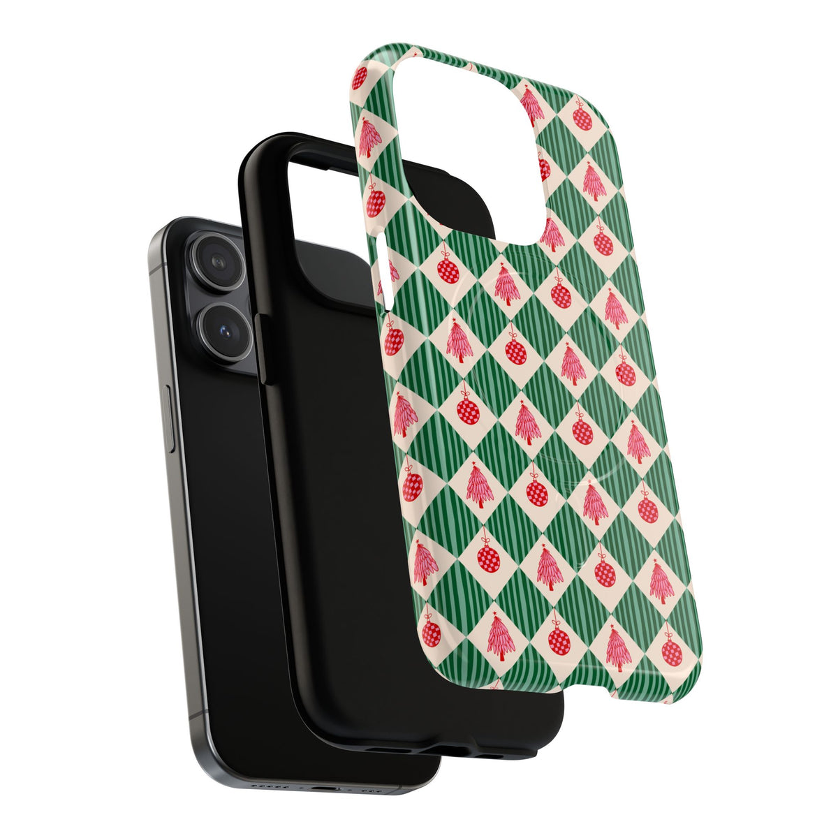 Christmas Ornament Phone Case Gift For Sister Magnetic iPhone Cover Holiday Harlequin Pattern Tough Protective Winter Accessory Style Charm