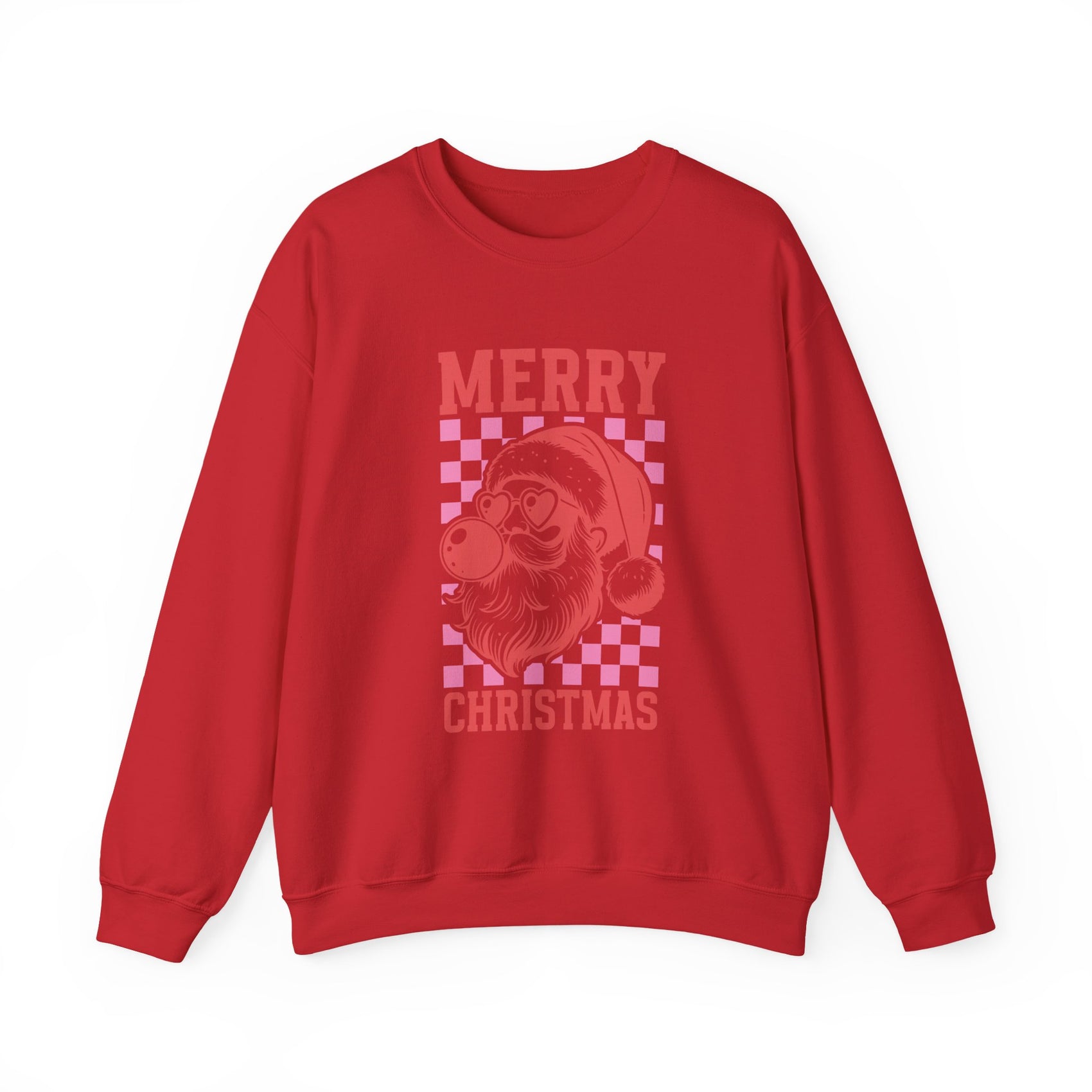 Merry Christmas Sweatshirt Gift For Wife Retro Santa Graphic Holiday Present For Sister Trendy Checkerboard Pullover Cute Winter Top For Mom
