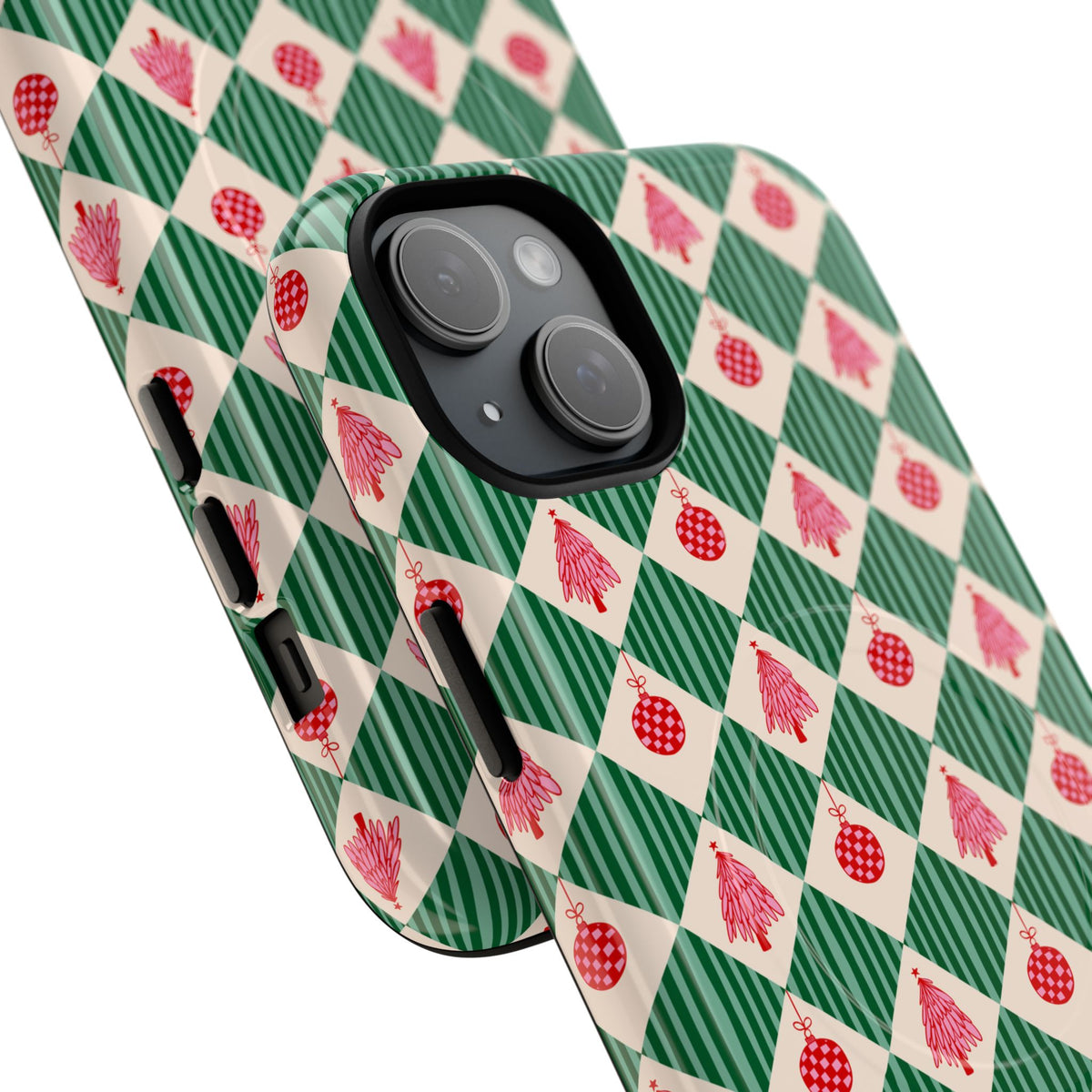 Christmas Ornament Phone Case Gift For Sister Magnetic iPhone Cover Holiday Harlequin Pattern Tough Protective Winter Accessory Style Charm