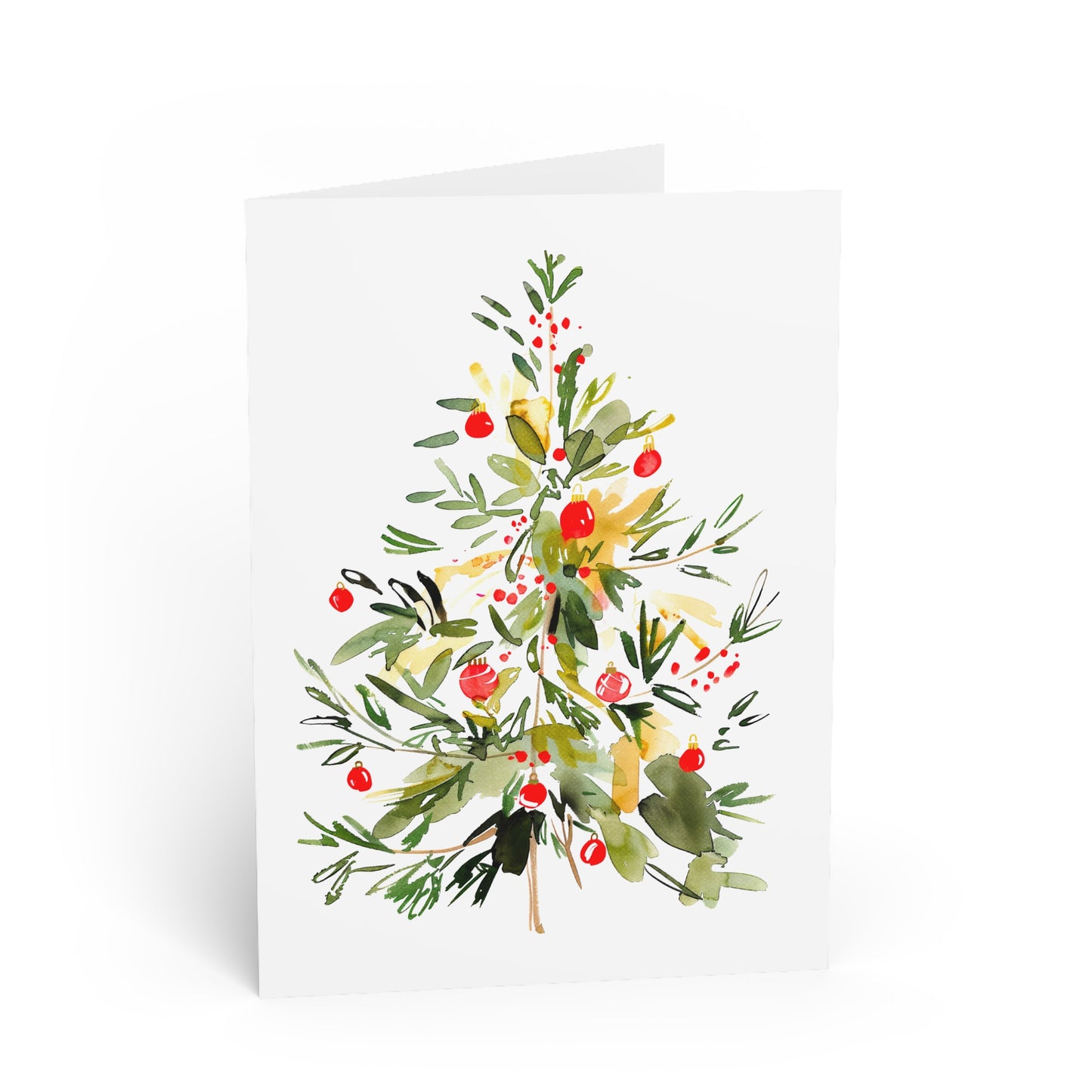 Watercolor Christmas Card Gift For Neighbor Botanical Holiday Greeting Present For Cousin Red Berry Tree Stationery Winter Keepsake Style